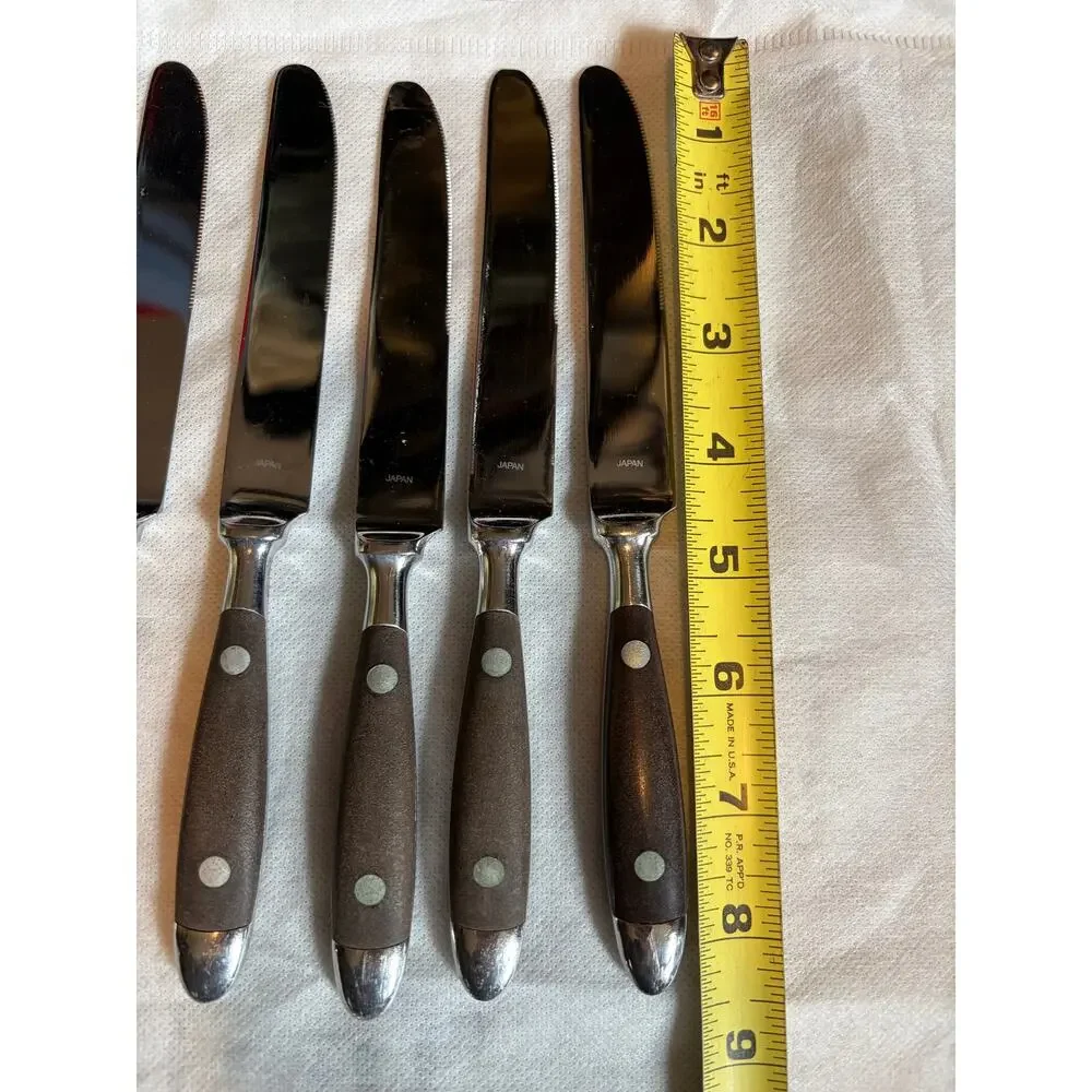 VTG Supreme Cutlery Japan Stainless Brown Rivet Handle Dinner Knives LOT OF 10